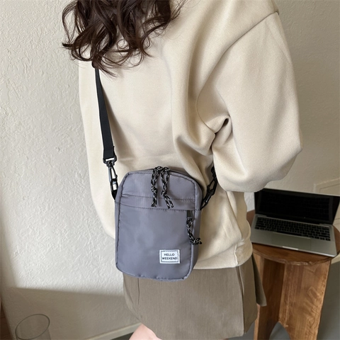 Borsa a Tracolla in Tessuto Oxford da Donna per Cellulare Borsa a Spalla Quadrata Con Patch Lettera Tracolla Regolabile