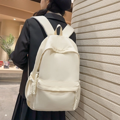 Zaino in Nylon Minimalista Grande Capacità Borsa da Scuola per Donna Studente Universitario Casual Tinta Unita Borsa da Viaggio