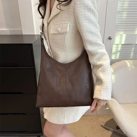 Bolso de Hombro Tote de Mujer de Piel Sintética de Gran Capacidad Vintage Minimalista Bolso Hobo Casual de Mano para Escuela