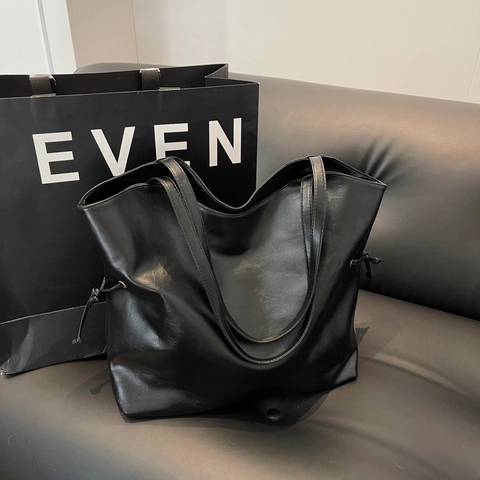Bolso Tote de Gran Capacidad de Cuero PU Vintage para Mujer Bolso de Hombro Minimalista con Cordón Bolso de Mano Casual a la Moda