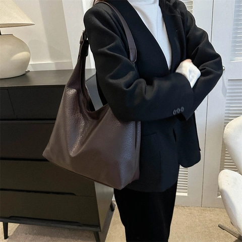 Borsa Tote Hobo in Pelle PU di Grande Capacità per Donna Moda Semplice Borsa a Tracolla Morbida Minimalista Versatile