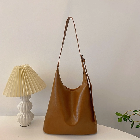 Bolso Tote de Gran Capacidad para Mujer Cuero PU Retro Bolso de Hombro Color Sólido Bolso Hobo Correa Ajustable Bolso de Mano