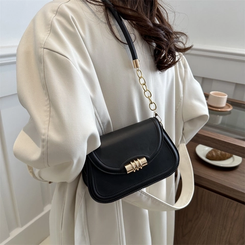 Women Fashion PU Leather Small Square Crossbody Bag Minimalist Shoulder Bag With Chain Splicing Strap And Magnetic Buckle Daily Casual Handbag