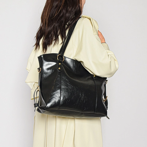 Large Capacity PU Leather Tote Bag For Women Casual Solid Color Shoulder Bag Fashion Retro Top Handle Bag Office Handbag