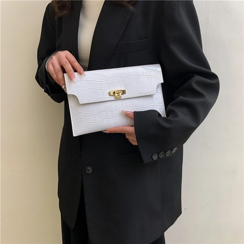 Pochette Enveloppe à Motif Crocodile pour Femme Sac à Main Élégant en Cuir PU Avec Serratura en Métal Doré pour Fête Quotidienne