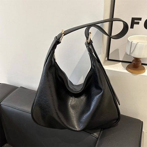 Bolso de Hombro Hobo de Piel PU Minimalista Vintage para Mujer 2024 Nueva Moda de Primavera Bolso Tote de Gran Capacidad de Color Sólido