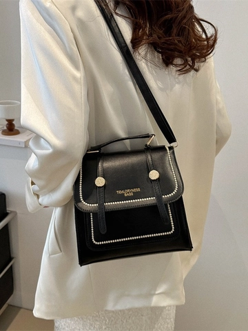Vintage PU Leather Mini Backpack For Women Fashion Handbag With Metal Buckle And Stitching Multi Functional Daily Travel Bag