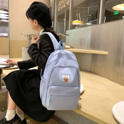 Zaino in Nylon di Grande Capacità per Studenti Casual Ins Stile Giapponese Tinta Unita Cartella per Donna Ragazzi Borsa da Viaggio
