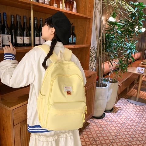 Zaino in Nylon di Grande Capacità per Studenti Casual Ins Stile Giapponese Tinta Unita Cartella per Donna Ragazzi Borsa da Viaggio