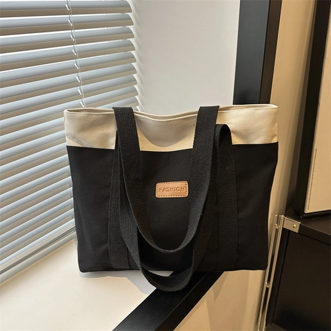 Moda Casual Bolsa Tote de Lona Gran Capacidad Bloque de Color Bolso de Hombro para Mujer Compras Diarias Bolso de Mano