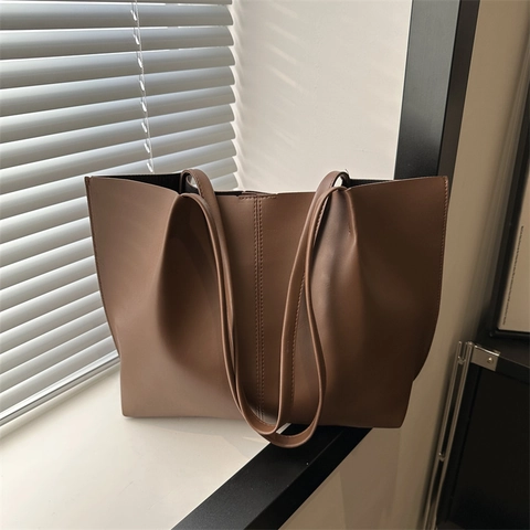 Borsa Tote in Pelle PU di Grande Capacità per Donna Borsa a Tracolla Minimalista con Cuciture Casual Pendolare