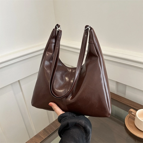 Bolso Tote de Cuero PU de Gran Capacidad Retro para Mujer Bolso de Hombro Minimalista de Color Sólido Bolso de Mano Versátil