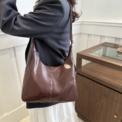 Bolso Tote de Cuero PU de Gran Capacidad Retro para Mujer Bolso de Hombro Minimalista de Color Sólido Bolso de Mano Versátil