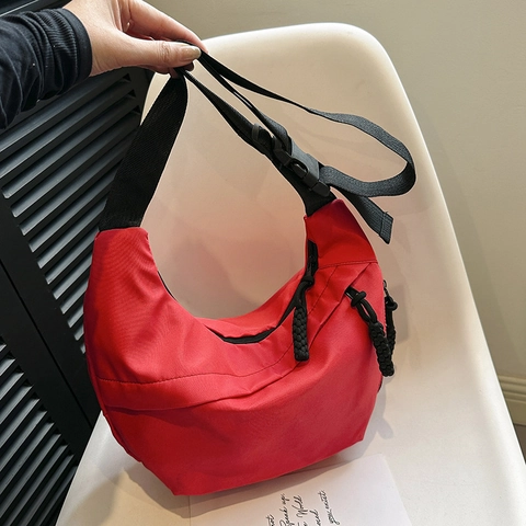 Bolso de Hombro Media Luna de Lona de Gran Capacidad de Moda para Mujer Bolso de Bandolera Hobo Minimalista de Color Sólido Con Correa Ajustable