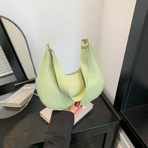 Women Fashion PU Leather Hobo Shoulder Bag Solid Color Underarm Bag Small Trendy Crescent Tote Handbag For Daily Use