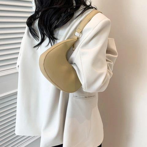 Women Fashion PU Leather Hobo Shoulder Bag Solid Color Underarm Bag Small Trendy Crescent Tote Handbag For Daily Use