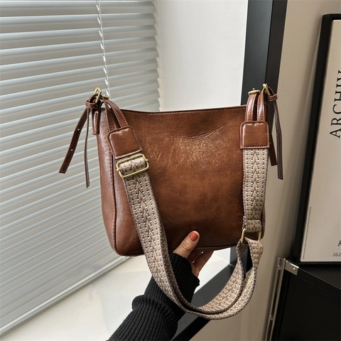 Bolso de Hombro de Cuero PU Retro para Mujer Bolso de Gran Capacidad Con Correa Ancha Geométrica Uso Diario Viaje