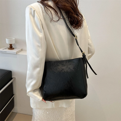 Bolso de Hombro de Cuero PU Retro para Mujer Bolso de Gran Capacidad Con Correa Ancha Geométrica Uso Diario Viaje