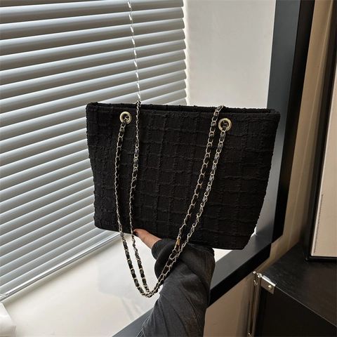 Sac Cabas en Toile Texturée pour Femmes avec Chaîne Sac à Épaule Grande Capacité pour Trajet Quotidien Chic