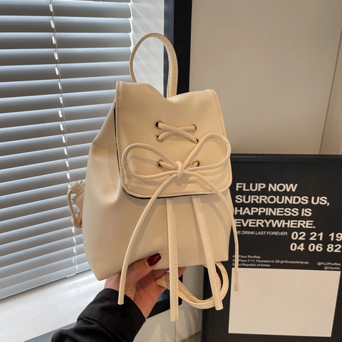 Damen Mini PU Leder Rucksack Mode Schleife Ziernaht Kleine Reisetasche Für Täglich Lässig Street Style