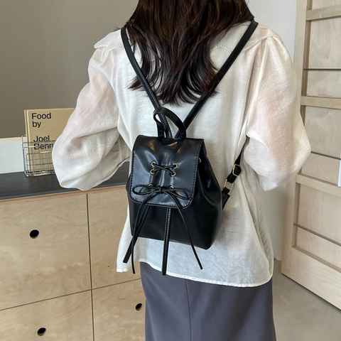 Damen Mini PU Leder Rucksack Mode Schleife Ziernaht Kleine Reisetasche Für Täglich Lässig Street Style