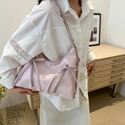 Mode Damen Tragetasche Mit Großem Fassungsvermögen Koreanische Minimalistische PU-Leder Schultertasche Mit Schleife Und Reißverschluss
