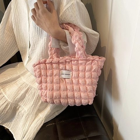 Damen Casual Canvas Blasen Textur Plissee Handtasche Mode Wolke Eimer Tasche Bento Lunchpaket Täglich Pendeln Tasche