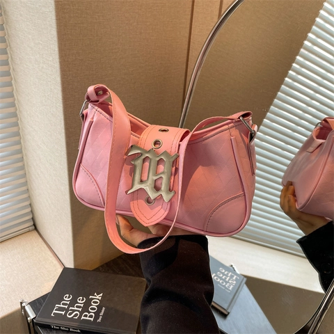 Borsa Sottobraccio da Donna con Fibbia Metallica Gotica in Pelle PU con Motivo a Rombi Borsa a Tracolla alla Moda per Feste