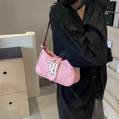 Borsa Sottobraccio da Donna con Fibbia Metallica Gotica in Pelle PU con Motivo a Rombi Borsa a Tracolla alla Moda per Feste