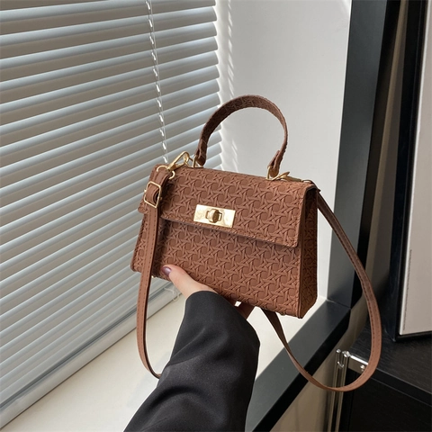 Borsa a Tracolla da Donna Vintage con Trama Intrecciata Goffrata Elegante Borsa a Mano in Pelle PU con Chiusura a Girevole Oro