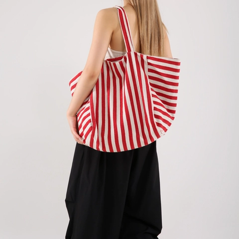 Damen Canvas Gestreifte Tragetasche Große Kapazität Pendeln Schultertasche Minimalistisch Lässig Shopping Handtasche Mit Reißverschluss