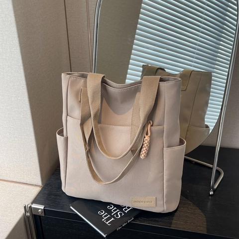 Bolso Tote de Lona de Gran Capacidad para Mujer Estilo Japonés Minimalista Bolso de Hombro Color Sólido Bolso Informal para Escuela
