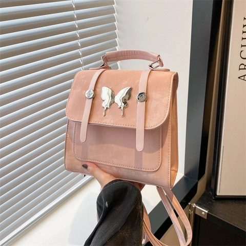 Mode PU Leder Mini Schmetterling Rucksack Für Damen Vintage Quadratische Schulter Umhängetasche Süße Mädchen Lässige Reisetasche