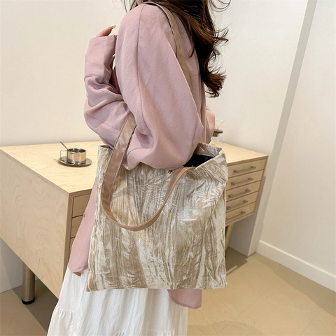 New Chinese Style National Trend Large Capacity Tote Bag Canvas Velvet Texture Bamboo Leaf Print Women Shoulder Bag