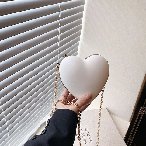 Borsa a Tracolla da Donna a Forma di Cuore in Pelle PU Semplice Catena Borsa a Spalla Estiva Borsa per Rossetto Borsa Quadrata