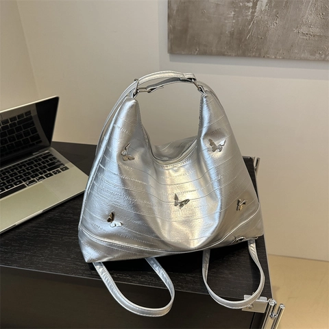 Mode Schmetterling PU Leder Tote Bag für Damen 2024 Neu Große Kapazität Schulter Umhängetasche Täglich Pendeln Handtasche