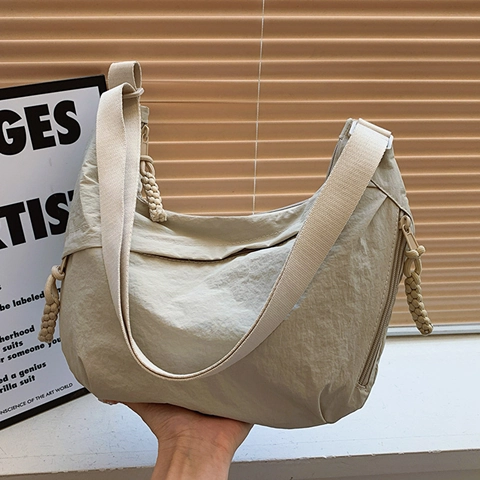 Borsa Hobo in Tela da Donna di Grande Capacità Borsa a Tracolla Casual da Strada per Pendolari Con Cerniera Intrecciata