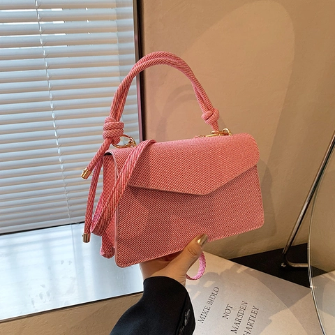 Borsa a Tracolla Piccola Quadrata da Donna in Pelle PU Con Trama Intrecciata Vintage Con Manico a Nodo di Corda Borsa a Mano Chic di Tendenza