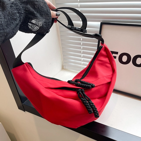Bolso de Hombro Crescent de Nailon para Mujer Gran Capacidad Bolso Bandolera Dumpling Casual Color Sólido para Estudiante