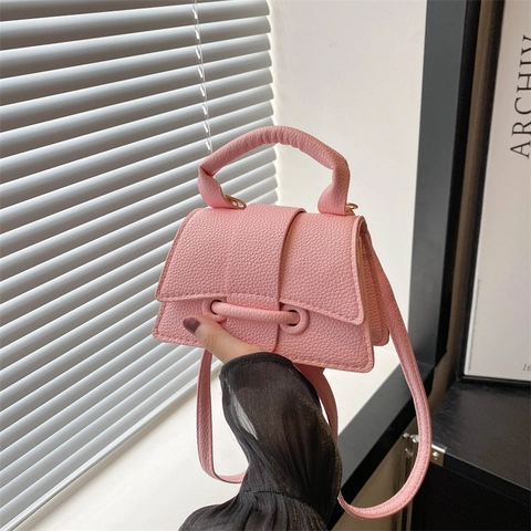Women Chic PU Leather Litchi Texture Shoulder Bag Mini Trapezoid Crossbody Handbag With Flap Stitching Design Daily Fashion Accessory