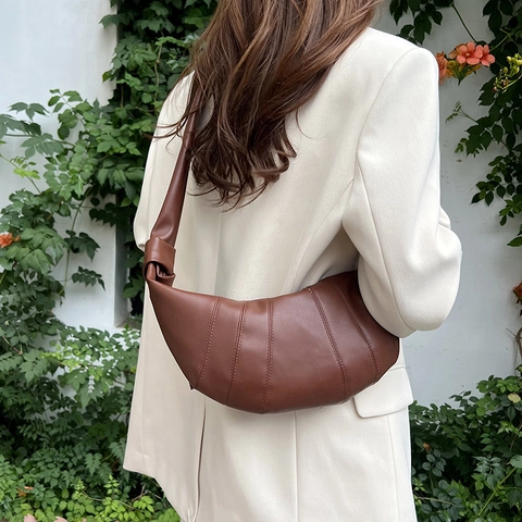 Sac à Épaule en Cuir PU pour Femmes Sac Croissant de Grande Capacité Sac à Bandoulière Décontracté à Nœud Sac Dumpling Hobo