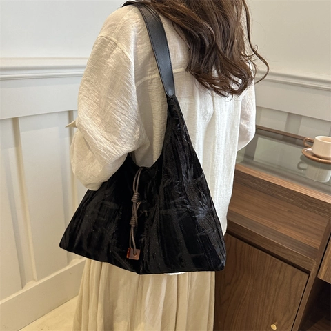 Vintage Leinwand Plissee Umhängetasche Neuer Chinesischer Stil Bambusblatt Jacquard Große Kapazität Tragetasche Für Damen Alltagstasche