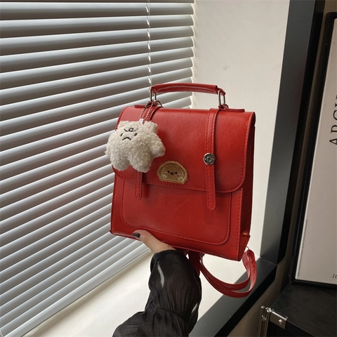 Retro PU Leather Women Mini Backpack Cute Puppy Embroidery Handbag With Plush Bear Charm Summer Fashion School Travel Bag