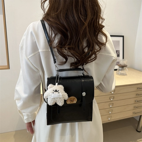Retro PU Leather Women Mini Backpack Cute Puppy Embroidery Handbag With Plush Bear Charm Summer Fashion School Travel Bag