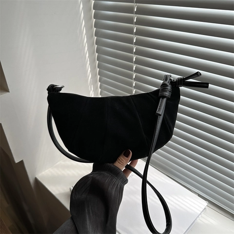 Bolso de Hombro Plisado de Lona Rétro Para Mujer Bolso Bandolera Croissant Dumpling Minimalista Color Sólido Bolso de Moda
