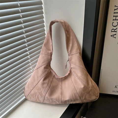 Women Large Capacity Canvas Shoulder Bag Vintage Wrinkled Texture Hobo Tote Bag For Commuting Casual Street Fashion Underarm Bag