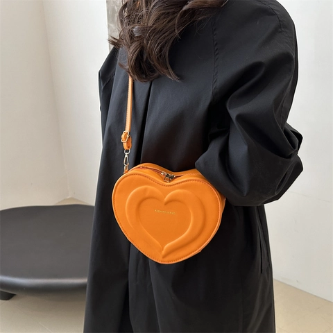 Mode Hartvorm Schoudertas PU Leer 3D Reliëf Crossbody Tas Voor Dames Dagelijks Casual Street Style Tas