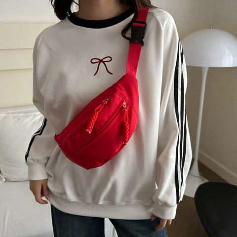 Damen Casual Leinwand Brusttasche Streetwear Leichte Gürteltasche Mit Gewebtem Reißverschluss Schieber Verstellbarer Riemen Für Outdoor Alltag