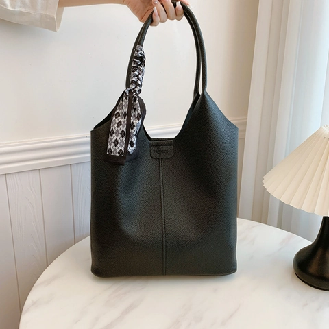Damen Litschimuster PU Leder Große Kapazität Tragetasche Schal Dekoration Pendeln Schulter Handtasche Top Griff Tasche Mode