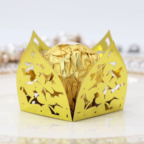 Lasergeschnitten Verspiegelt Hohl Klee Schokolade Süßigkeitenbox Für Hochzeit Party Tischdeko Herz Blume Cupcake Hülle